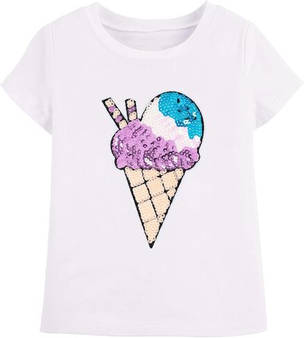 Fashion Toddler Girls Tshirt Sequined Ice Cream Heart Kids Short Sleeve Shirt Casual Summer Tops Tees 2-7t in Saudi Arabia