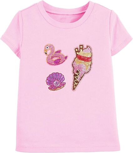 Fashion Toddler Girls Tshirt Sequined Ice Cream Heart Kids Short Sleeve Shirt Casual Summer Tops Tees 2-7t in Saudi Arabia