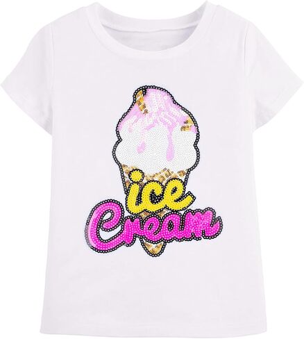 Fashion Toddler Girls Tshirt Sequined Ice Cream Heart Kids Short Sleeve Shirt Casual Summer Tops Tees 2-7t in Saudi Arabia