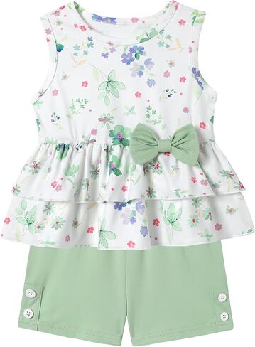 YALLET Toddler Girl Clothes, 2Pcs Baby Girl Summer Outfit Sleeveless Bow Knot Tank Shirts Tops + Shorts Clothing 1-5T in Saudi Arabia