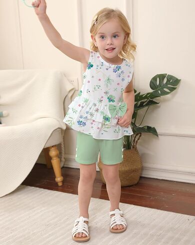 YALLET Toddler Girl Clothes, 2Pcs Baby Girl Summer Outfit Sleeveless Bow Knot Tank Shirts Tops + Shorts Clothing 1-5T in Saudi Arabia