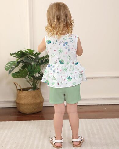 YALLET Toddler Girl Clothes, 2Pcs Baby Girl Summer Outfit Sleeveless Bow Knot Tank Shirts Tops + Shorts Clothing 1-5T in Saudi Arabia