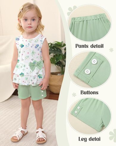 YALLET Toddler Girl Clothes, 2Pcs Baby Girl Summer Outfit Sleeveless Bow Knot Tank Shirts Tops + Shorts Clothing 1-5T in Saudi Arabia