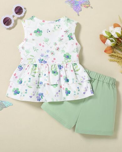 YALLET Toddler Girl Clothes, 2Pcs Baby Girl Summer Outfit Sleeveless Bow Knot Tank Shirts Tops + Shorts Clothing 1-5T in Saudi Arabia