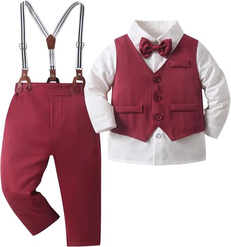 Boarnseorl Baby Boys Pants Sets, Infant Long Sleeve Shirt + Pants + Bow Tie + Suspenders+Vest Outfits in Kuwait