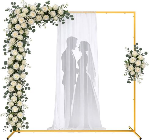 Pureegg Square Backdrop Stand - 6.6FT Gold Balloon Arch Stand with Adjustable Leveling Feet, Easy-to-Assemble Metal Wedding Arch for Wedding Decor, Parties in Kuwait