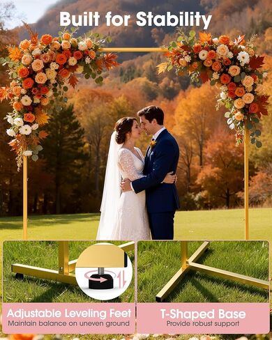 Pureegg Square Backdrop Stand - 6.6FT Gold Balloon Arch Stand with Adjustable Leveling Feet, Easy-to-Assemble Metal Wedding Arch for Wedding Decor, Parties in Kuwait