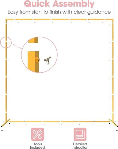 Pureegg Square Backdrop Stand - 6.6FT Gold Balloon Arch Stand with Adjustable Leveling Feet, Easy-to-Assemble Metal Wedding Arch for Wedding Decor, Parties in Kuwait