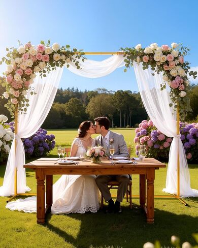 Pureegg Square Backdrop Stand - 6.6FT Gold Balloon Arch Stand with Adjustable Leveling Feet, Easy-to-Assemble Metal Wedding Arch for Wedding Decor, Parties in Kuwait