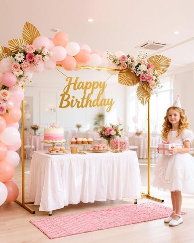 Pureegg Square Backdrop Stand - 6.6FT Gold Balloon Arch Stand with Adjustable Leveling Feet, Easy-to-Assemble Metal Wedding Arch for Wedding Decor, Parties in Kuwait