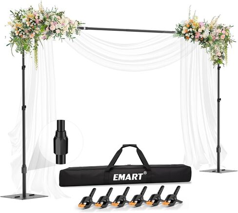 EMART Backdrop Stand,10x8.5ft(WxH) Adjustable Photo Background Stand with Upgrade Rod,Heavy Duty Flat Base,Metal Pipe and Drape Frame for Wedding,Birthday Party,Decorations,Photography Studio in Saudi Arabia