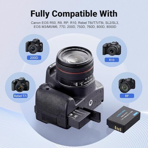 عبوتان من البطاريات القابلة لإعادة الشحن LP-E17 مع شاحن مزدوج LED لكاميرات Canon EOS R50، R8، RP، R10، Rebel T6i/T7i/T8i، SL2/SL3، EOS M3/M5/M6، 77D، 200D، 750D، 760D، 800D، 8000D in Kuwait