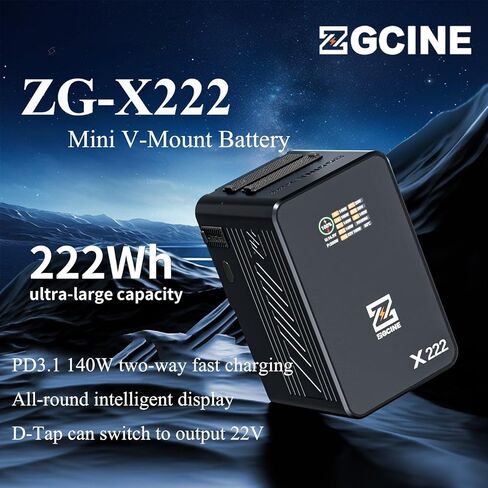 بطارية ZGCINE V Mount X222,222Wh 15000mAh مع مخرج 140W، شحن كامل 2H، USB-C مزدوج، DC، ثلاثة منافذ D-TAP (22V عالية الجهد)، شاشة OLED لإضاءة الفيديو عالية الطاقة، الكاميرا، كاميرا الفيديو، الشاشة in Kuwait