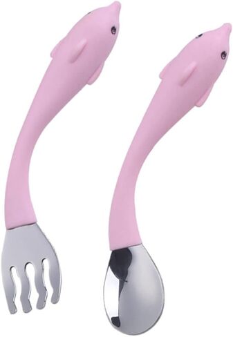 Totority Training Tableware Set Stainless Steel Spoons Forks with Non Slip Cartoon Handles for Easy and Durable Eating Utensils in Kuwait