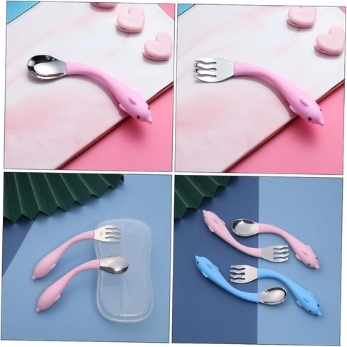 Totority Training Tableware Set Stainless Steel Spoons Forks with Non Slip Cartoon Handles for Easy and Durable Eating Utensils in Kuwait