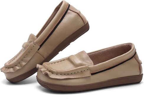 أحذية Penny Loafers النسائية ذات المقدمة العريضة، أحذية جلدية مريحة كاجوال للمشي، أحذية قيادة مسطحة للعمل والمكتب in Kuwait