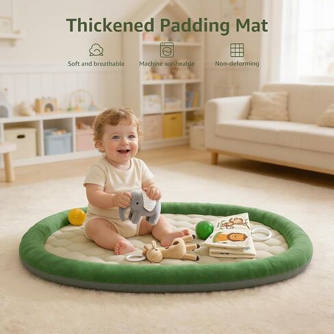 Baby Play Mat, Tummy Time Mat with 5 Detachable Toys, Washable Baby Play Gym for Visual, Hearing, Sensory, Motor Development, Activity Mat for Babies 0-18 Months in Saudi Arabia