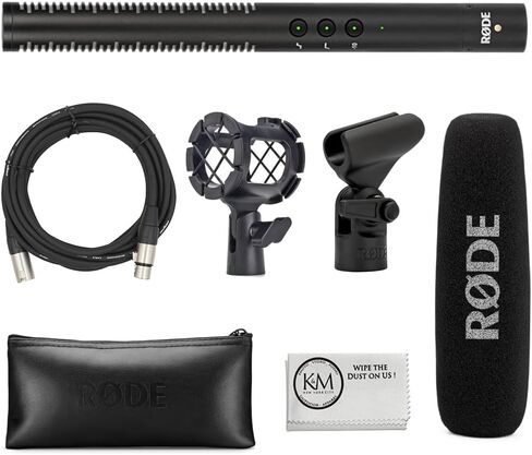 RØDE NTG4 Shotgun Microphone w/Digital Switches Bundled with Universal Shockmount + Fur Windshield + XLR Microphone Cable + Cleaning Cloth (5 Items) in Kuwait