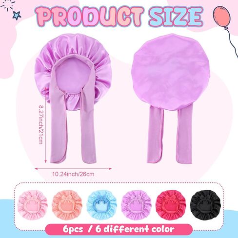 6 Pack Baby Silk Bonnets for Kids Sleeping Cap Adjustable Satin Bonnet with Tie Girls Boys Infant Colorful in Kuwait