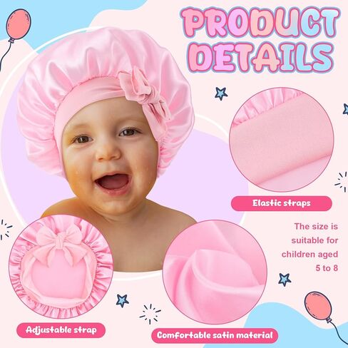 6 Pack Baby Silk Bonnets for Kids Sleeping Cap Adjustable Satin Bonnet with Tie Girls Boys Infant Colorful in Kuwait