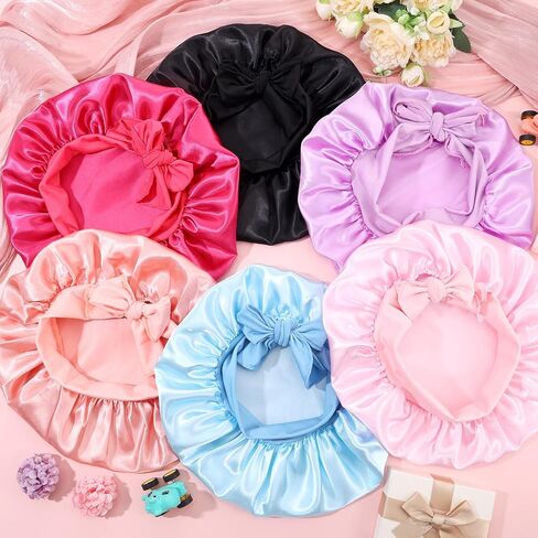 6 Pack Baby Silk Bonnets for Kids Sleeping Cap Adjustable Satin Bonnet with Tie Girls Boys Infant Colorful in Kuwait
