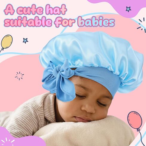 6 Pack Baby Silk Bonnets for Kids Sleeping Cap Adjustable Satin Bonnet with Tie Girls Boys Infant Colorful in Kuwait