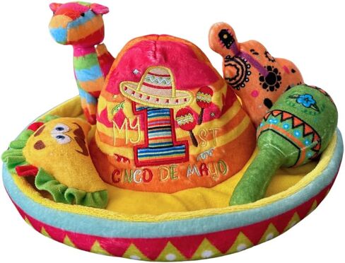 My First Cinco De Mayo Baby Toy - Deluxe 5 Piece Gift Set - Hispanic Mexican Latin Heritage Toys with Sombrero & 4 Sensory Toys (Taco, Maraca, Guitar, Donkey) - Colorful Mexican Theme for Babies in Kuwait