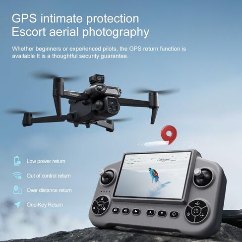 V918 GPS Drone with 8K Camera for Adults, RC Drones with 5 inch HD Screen, 90 Mins Flight Time, 3KM Long Control Range, 360° Obstacle Avoidance, Headless Mode, Auto Return, Circle Fly and Follow Me, Lightweight and Foldable Quadcopter for Beginner Gifts T in Kuwait