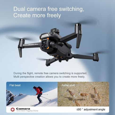 V918 GPS Drone with 8K Camera for Adults, RC Drones with 5 inch HD Screen, 90 Mins Flight Time, 3KM Long Control Range, 360° Obstacle Avoidance, Headless Mode, Auto Return, Circle Fly and Follow Me, Lightweight and Foldable Quadcopter for Beginner Gifts T in Kuwait