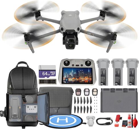 طائرة بدون طيار DJI Air 3S مع RC 2 Fly More Combo، كاميرا مزدوجة بدون طيار 4K للتصوير الفوتوغرافي أثناء السفر والفيديو الجوي وإنشاء المحتوى (CP.MA.00000816.01) + بطاقة 64 جيجابايت + حقيبة ظهر + وسادة هبوط + المزيد (حزمة 15 قطعة) in Kuwait