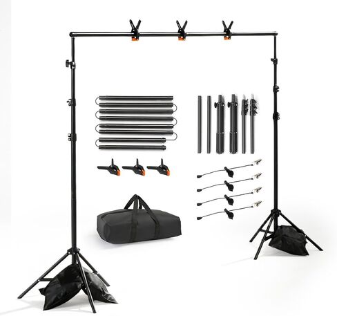 Backdrop Support Stand 6.6 x 10FT Photo Backdrop Stand Adjustable Photography Studio Background Support System Kit with Carrying Bag and 3 Clamps for Photo Video Shooting, Wedding, Party (6.6 x 10 ft) in Saudi Arabia
