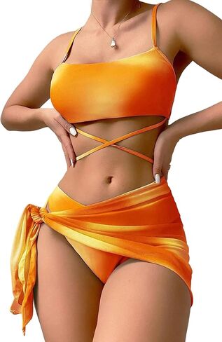 BOFETA Women Spaghetti Strap Tie Dye Sexy Bikini Set Quick Dry Casual 3 Piece Set Holiday Party Swimsuits in Saudi Arabia