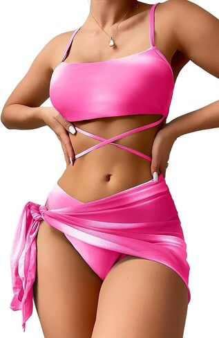 BOFETA Women Spaghetti Strap Tie Dye Sexy Bikini Set Quick Dry Casual 3 Piece Set Holiday Party Swimsuits in Saudi Arabia