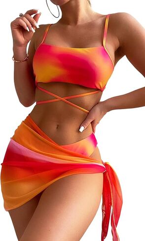 BOFETA Women Spaghetti Strap Tie Dye Sexy Bikini Set Quick Dry Casual 3 Piece Set Holiday Party Swimsuits in Saudi Arabia