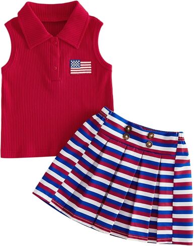 Socutebabe Toddler Girl 4th of July Outfit Little Girl Fourth Of July Clothes Flag T-Shirt Skirts Red White And Blue Outfits in Saudi Arabia