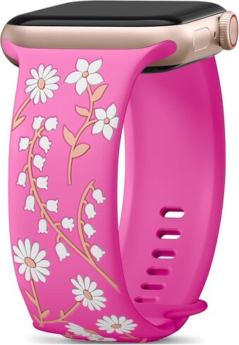 Floral Engraved Band Compatible with Apple Watch Bands for Women 40mm 42mm 41mm 38mm 44mm 45mm 46mm 49mm, Cute Flower Soft Silicone Sport Strap for IWatch SE 3/2/1 Series 11 10 9 8 7 6 5 4 Ultra in Saudi Arabia