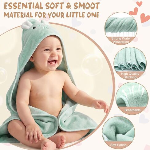 Tegeme 24 Pcs Baby Bath Towel Set, 6 Oversized Hooded Towels (31x31") & 18 Washcloths(10"), Ultra Absorbent Soft Coral Fleece Assorted Animals for Newborn Infant Toddlers Baby Shower Gifts, Neutral in Kuwait