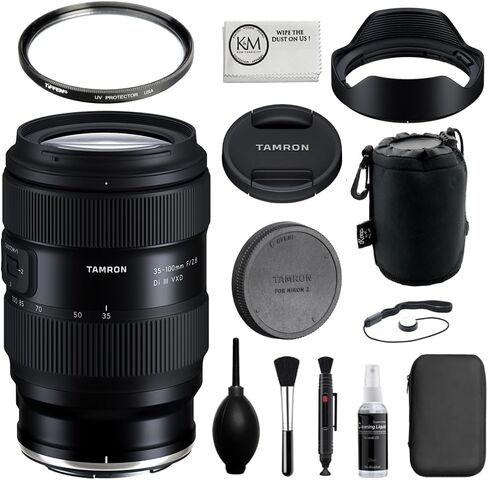 مجموعة Tamron 35-100 مم F/2.8 Di III VXD متوافقة مع Sony E Mount (إطار كامل) مع فلتر Tiffen للأشعة فوق البنفسجية + حقيبة عدسة + حافظة غطاء العدسة + مجموعة تنظيف + قطعة قماش (6 قطع) in Kuwait