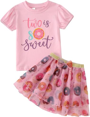 KEKEMI Toddler Girl Birthday Outfits Sweet One Birthday Donuts Print Shirt B-Day Tutu Skirt Set Cake Smash Outfit 2Pcs 1-8Y in Saudi Arabia