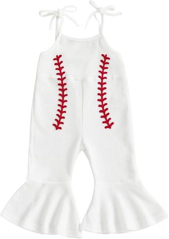 Toddler Baby Girl Baseball Outfit Baseball Sister Overalls Bell Bottoms Romper Flare Pants Jumpsuit Summer Clothes in Kuwait