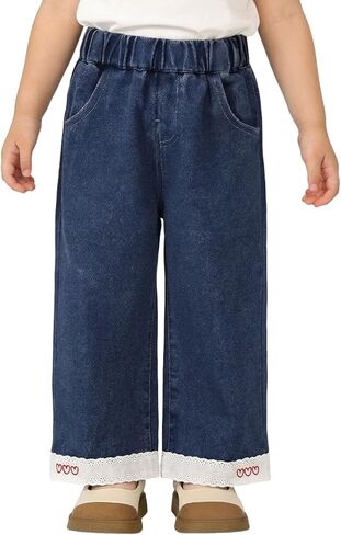 Baby Toddler Girl Jeans Wide Leg Elastic Waist Little Girl Spring Jeans Barrel Leg Lightweight Denim Pants 2t-7t in Kuwait