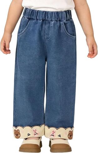 Baby Toddler Girl Jeans Wide Leg Elastic Waist Little Girl Spring Jeans Barrel Leg Lightweight Denim Pants 2t-7t in Saudi Arabia
