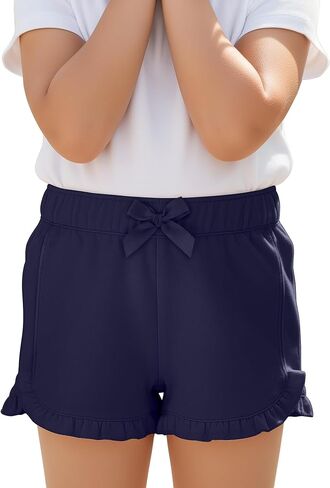 Toddler Girls' Shorts Elastic Bow Waist Cute Short Pants Ruffled Hem Pull On Soft Summer Shorts for Baby Girls in Saudi Arabia
