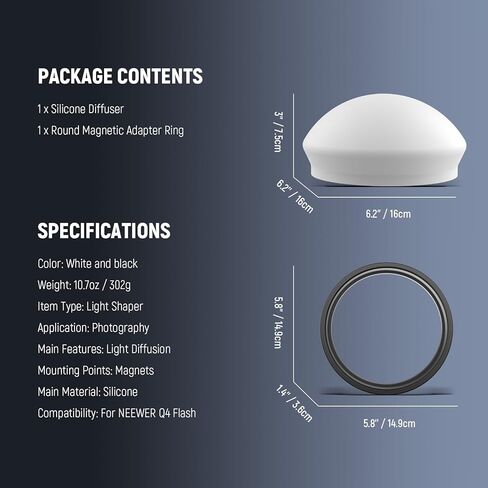 NEEWER Silicone Diffuser with Magnetic Adapter Ring for Q4/Q4PRO/Q6 Outdoor Flash, Speedlite Light Modifier Shaper for Portrait, Product Photography, Weddings, Commercial, CRS10 in Kuwait
