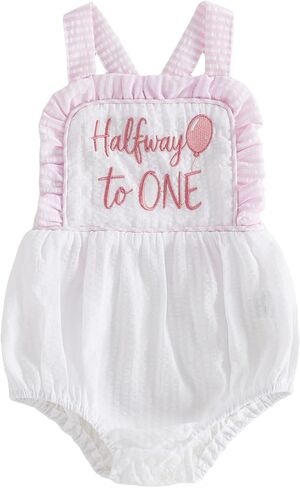 Lamuusaa Half Birthday Outfit Baby Boy Girl Half Way to One Balloon Romper Sleeveless Backless Bodysuit Cake Smash Outfit in Saudi Arabia