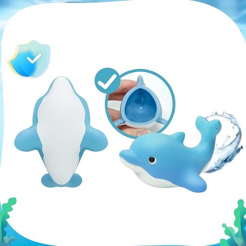 6-Pcs Ocean Bath Toys for Toddlers 1-3, No Hole Mold Free Bathtub Toys, Whale Shark Dolphin Penguin Sea Animal Set for Baby Bath Time or Pool Water Play in Kuwait