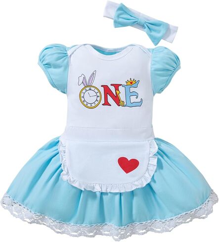 LATOBREATH Baby Girls Princess 1st Birthday Alice Dress | Toddler girls Romper With Headband Skirtset Photo Props cute outfit in Saudi Arabia