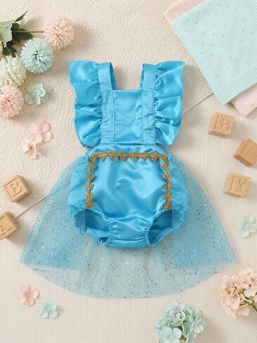 Baby Girl Romper Dress Sleeveless Ruffle Shoulder Shiny Skirt Fun Infant Girls Summer Sundress in Kuwait
