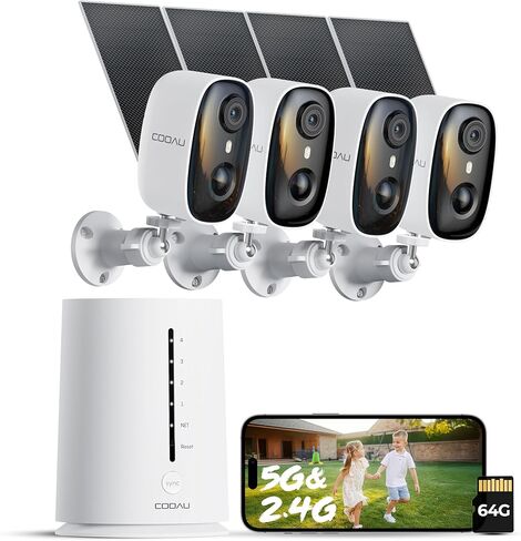 COOAU 4MP/2.5K Security Cameras Wireless Outdoor, 30% Faster Solar Charging | No Subscription, Includes 64GB Card, 5GHz & 2.4GHz WiFi 6, PIR Motion Detection, Easy Setup, Whole-Home Multi-Zone Monitoring in Saudi Arabia