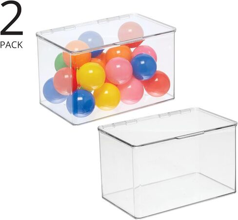 mDesign Set of 2 Storage Boxes with Lids – Stackable Plastic Storage Boxes for Nursery – Practical Plastic Toy Box Set – Clear in Saudi Arabia